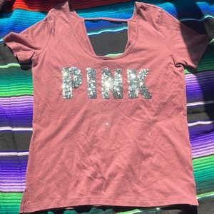 Mauve pink bling shirt with cutout back size small